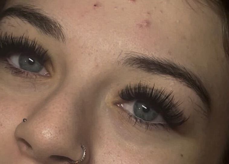 Close-up of dramatic eyelash extensions at Silk.Beauty, Little Mountain, Queensland, AU.