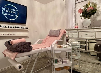The Beauty Boutique's serene treatment room in Plymouth, England, GB showcases elegance and comfort.