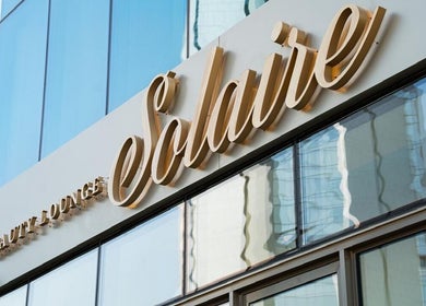 Exterior view of Solaire Beauty Lounge signage in Al Khobar, Eastern Province, SA.