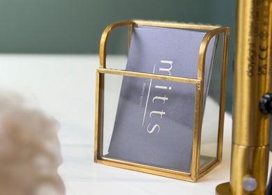 Sophisticated card holder at mitts nails, Edinburgh, Scotland, GB.