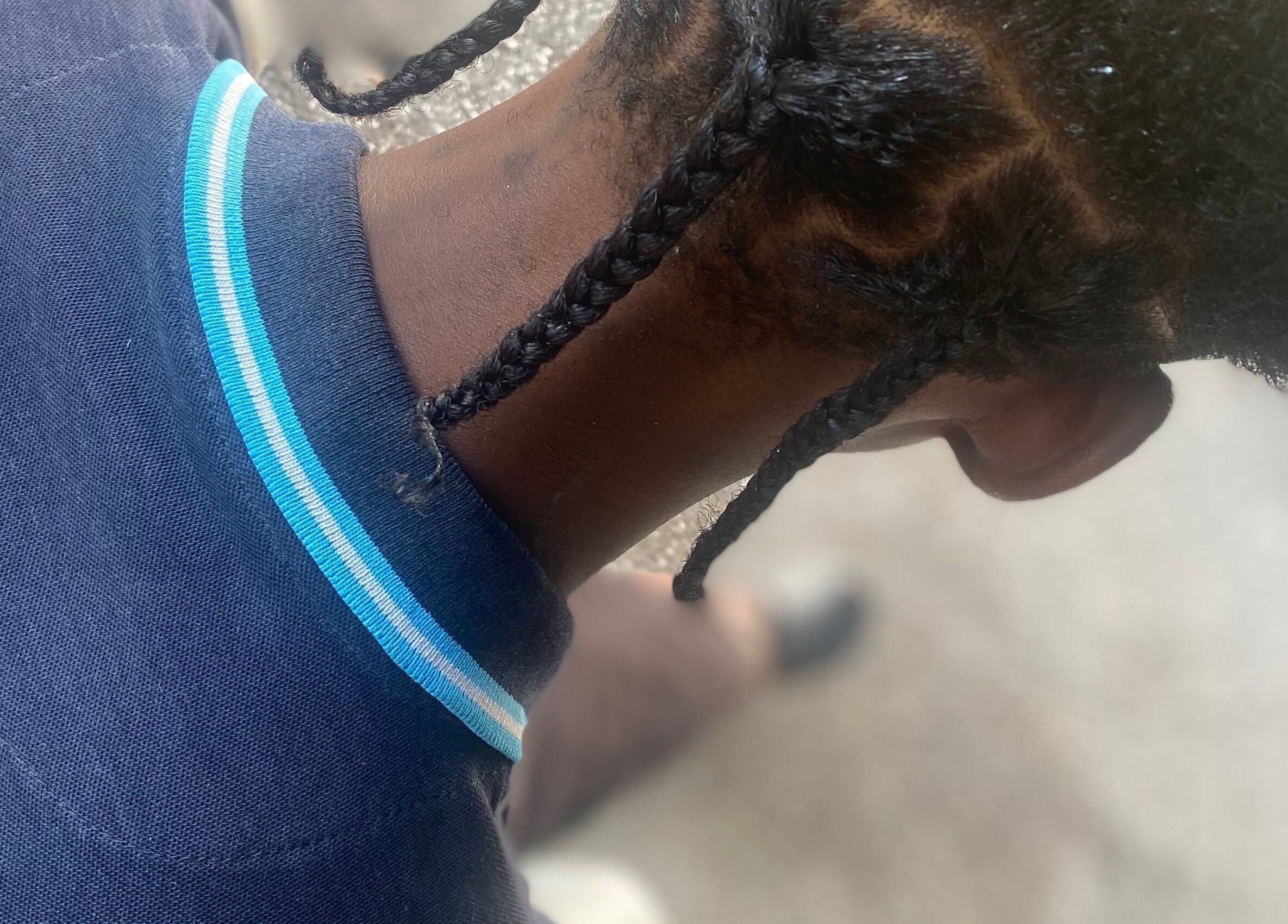 Closeup of styled braids at Baby Winx.ent, Eastlynne, Saint George, BB.