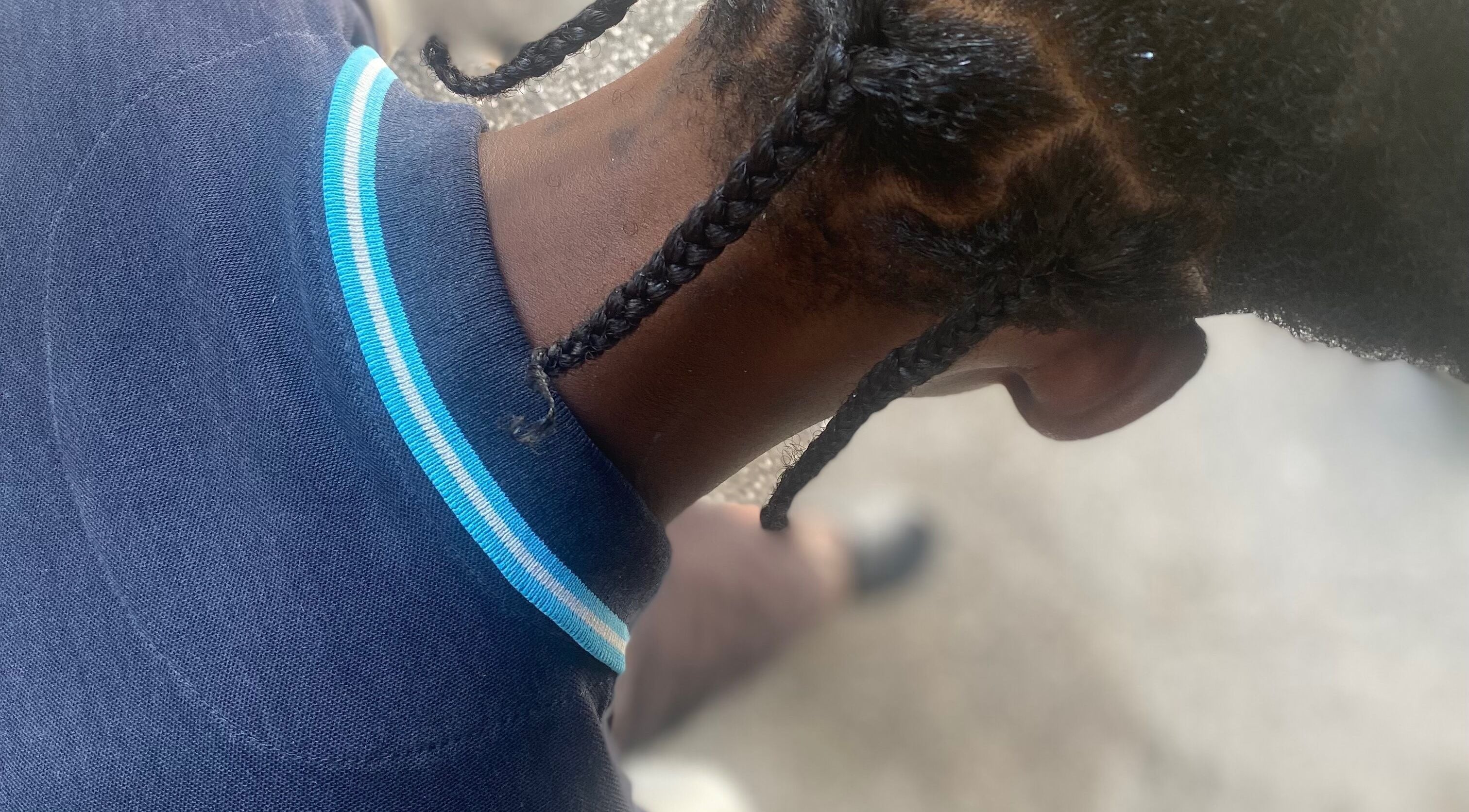 Closeup of styled braids at Baby Winx.ent, Eastlynne, Saint George, BB.