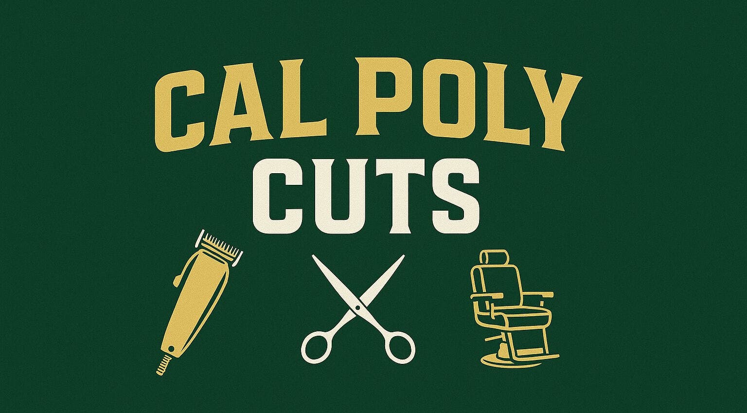 Cal Poly Cuts logo featuring clippers, scissors, and a chair in San Luis Obispo, California, US.