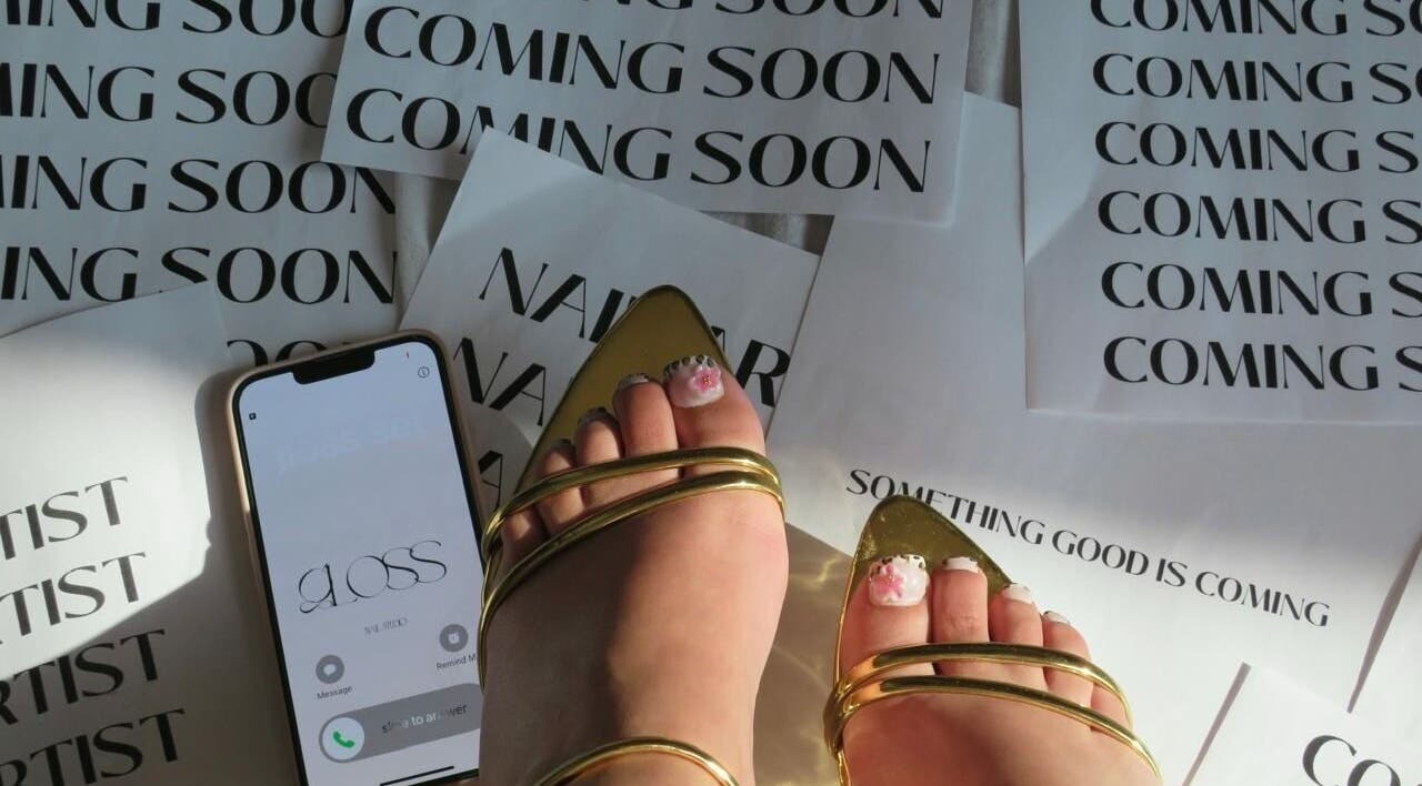 Stylish gold sandals and nail art at Gloss Sets by Cay in Gqeberha, Eastern Cape, ZA.