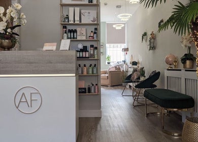 Elegant reception area of Kayleigh Louise Hair Stylist in Thornton, England, GB with decor and products on display.