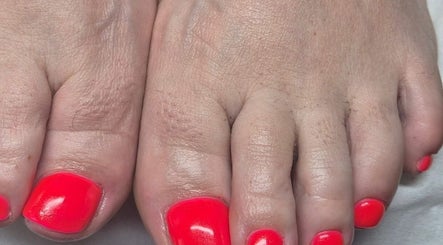 Bright neon pedicure at The Beauty Basement, Pudsey, England, GB, showcasing vibrant nail care.