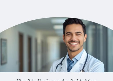 Smiling doctor at Sharp Shots Academy & Spa, San Antonio, Texas, US.