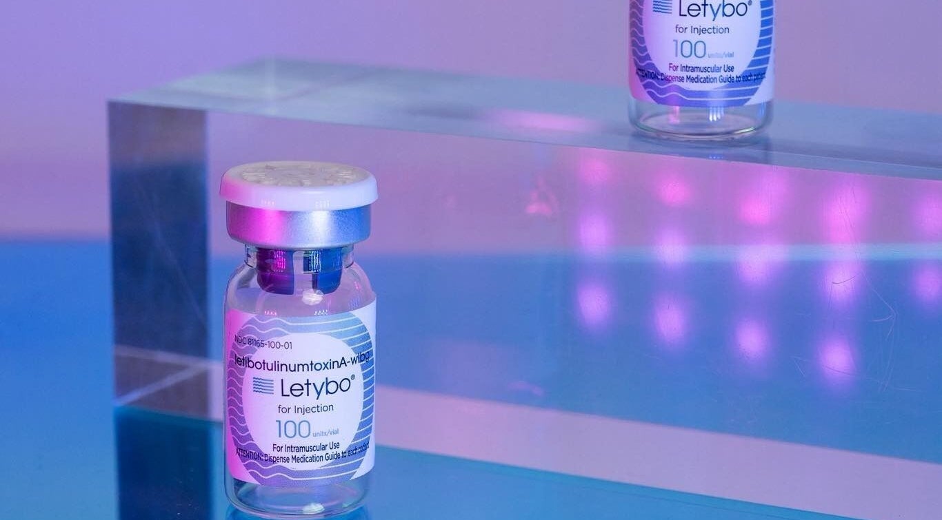 Letybo vial at Sharp Shots Academy & Spa, San Antonio, Texas, US, illuminated by calming lights.
