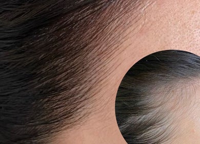 Close-up of skin detail from Gentle Cactus, Raffles Place, SG, highlighting hairline and complexion.