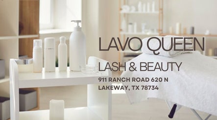 Serene beauty treatment room at Lavo Queen Lash & Beauty, Lakeway, Texas, featuring stylish decor and skincare products.