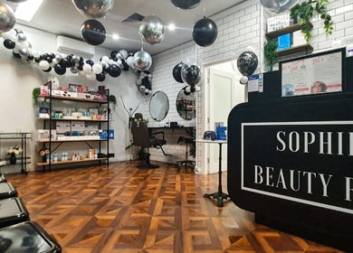 Sophie's Beauty Room in Cecil Hills, NSW, AU. Elegant interior with modern decor and seating area.