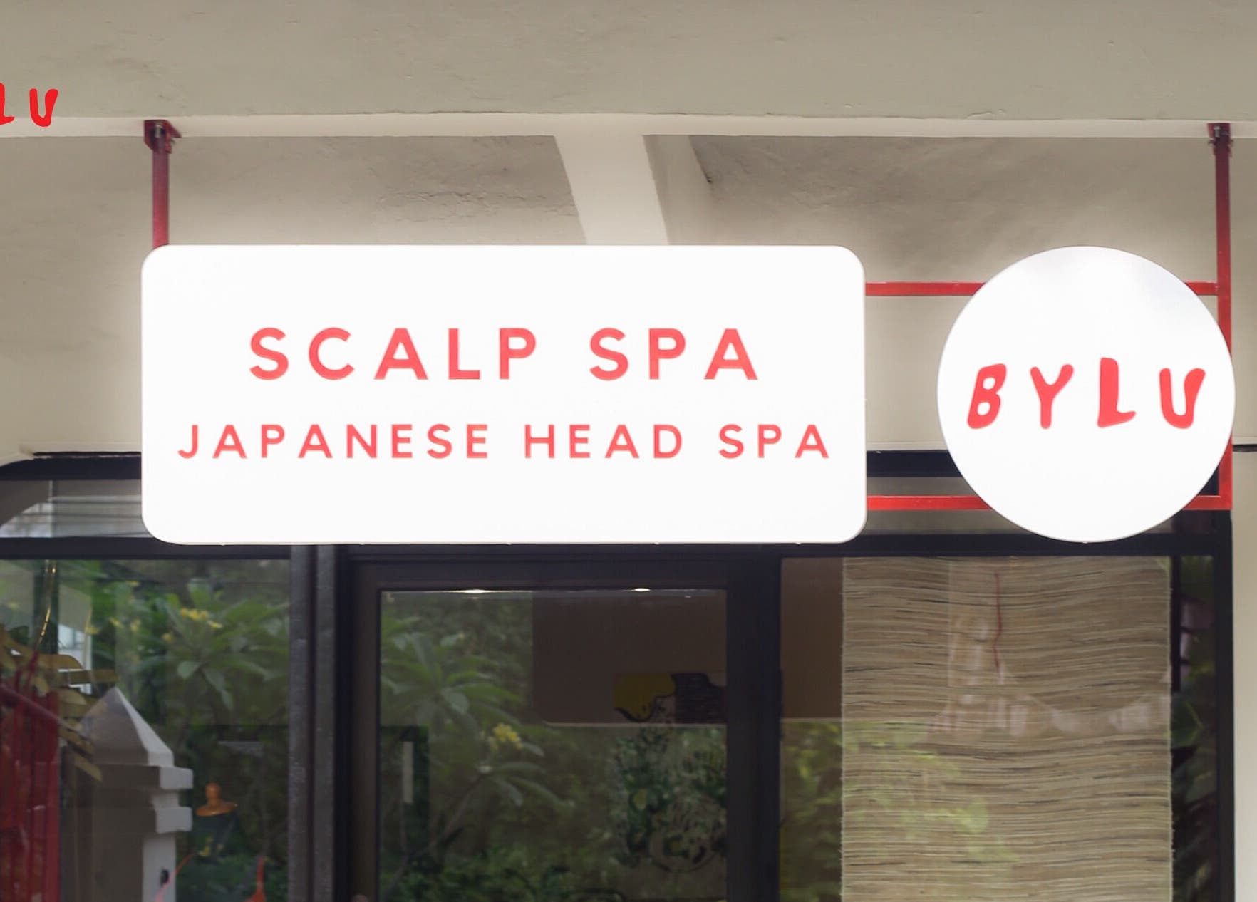 Entrance sign of BYLU Scalp & Body Spa in Daerah Istimewa Yogyakarta, offering Japanese head spa services.