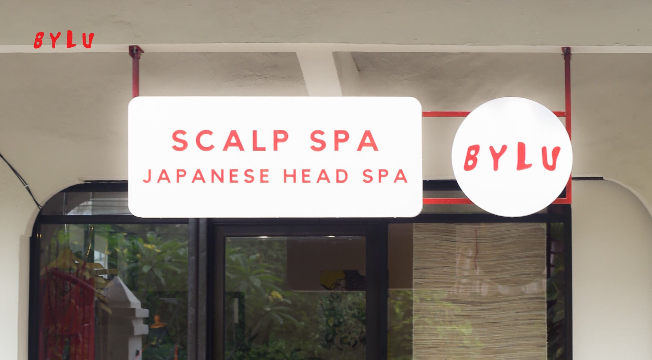 Entrance sign of BYLU Scalp & Body Spa in Daerah Istimewa Yogyakarta, offering Japanese head spa services.