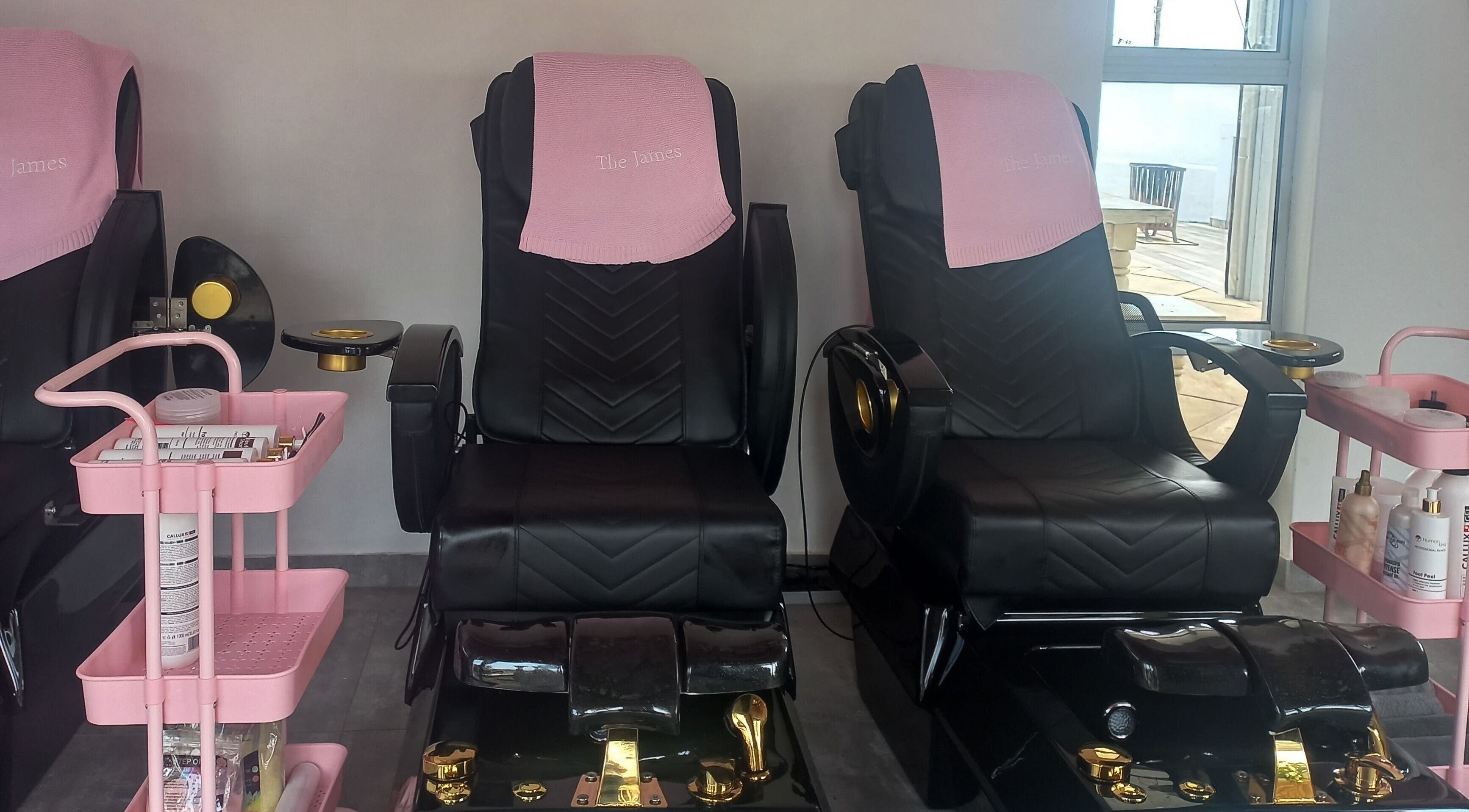 Elegant pedicure chairs at Angelique's Aesthetics @ The New James, Pretoria, Gauteng, ZA.