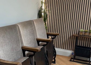 Stylish seating area with plants at Coa hair, York, England, GB.