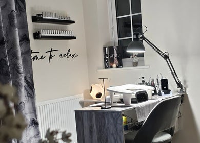 Cozy nail station at The Glow Way - TGW in Bedford, England, GB, inviting relaxation and elegance.