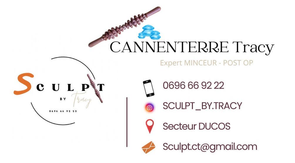 Logo et coordonnées de Sculpt By Tracy à Ducos, Le Marin, MQ. Spécialiste en minceur et post-opératoire.