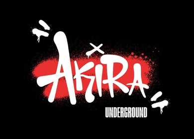 AKIRA UNDERGROUND logó piros és fekete színekkel Budapest, Magyar, HU címmel.