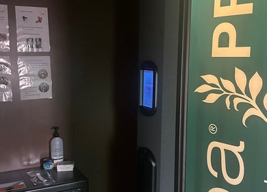 Tanning room at The Tanning Hut, Doncaster, England showing equipment and product setup for optimal tanning.