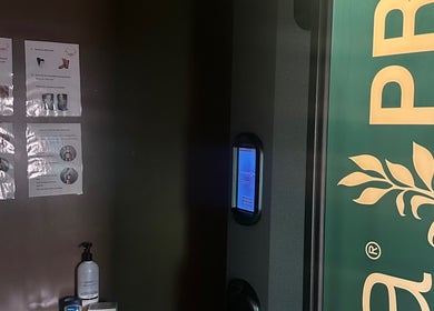 Instructions in tanning booth at The Tanning Hut, Doncaster, England, GB, displaying tanning guidelines.