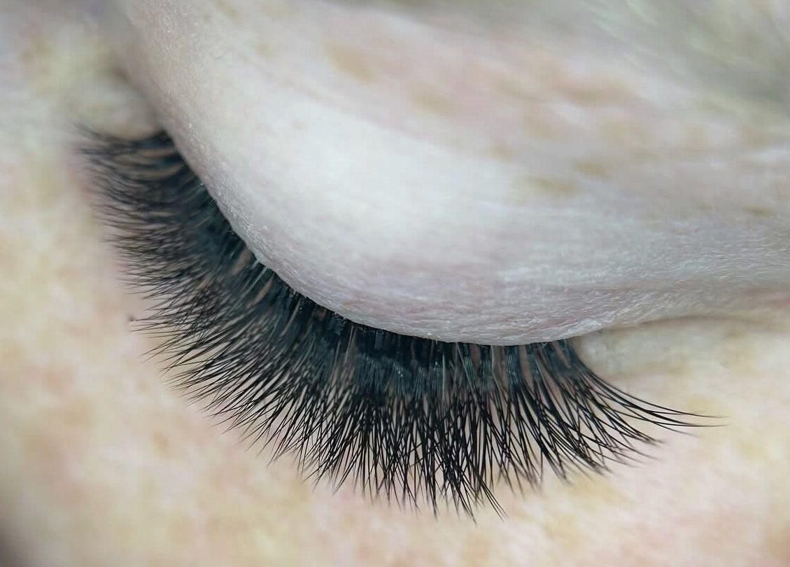 Close-up of expertly styled eyelashes at Daniela Siantova Nail Courses in Hull, England, GB.