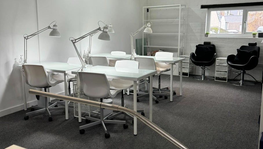 Elegant nail studio at Kate Brooks ~ Nail Artist, Llandudno, Wales, GB. Featuring modern workstations and chic decor.