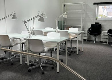 Elegant nail studio at Kate Brooks ~ Nail Artist, Llandudno, Wales, GB. Featuring modern workstations and chic decor.