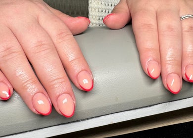 Elegant red-tipped manicure by Kate Brooks ~ Nail Artist in Llandudno, Wales, GB.