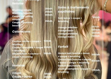 Menu prestation cheveux chez Doll’s Beauty & Barber, Marrakech-safi, Marrakech-safi, MA.