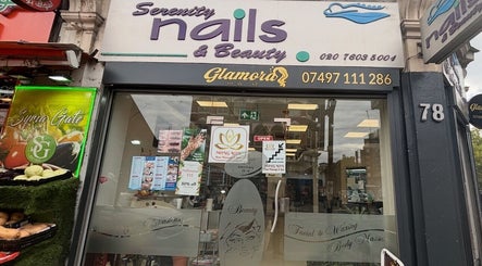 Front view of Glamora Hair in London, England, GB, showcasing beauty and wellness services signage.