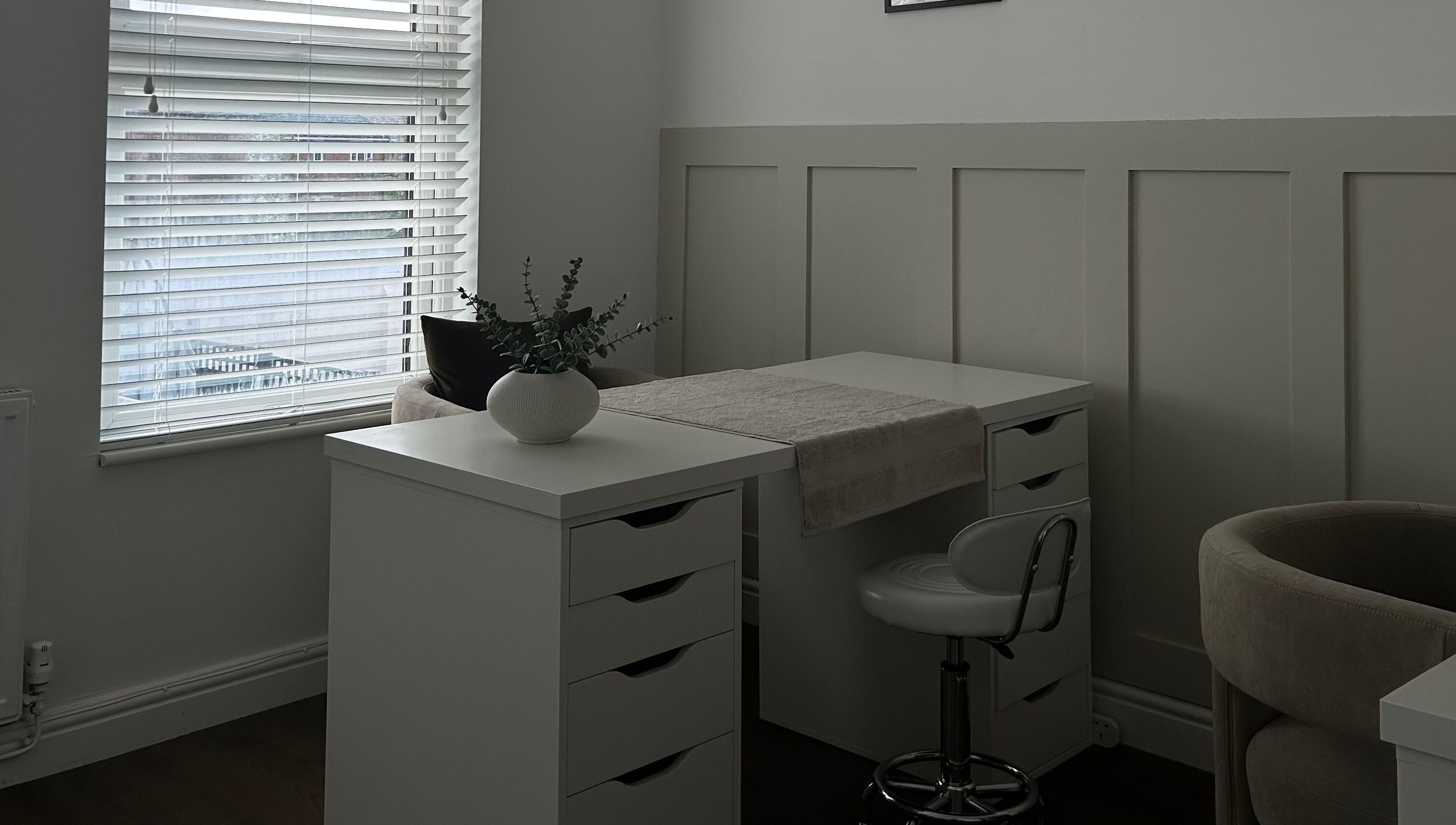 Peaceful beauty treatment area at Halo Skin Lab, Worsley, England, GB.