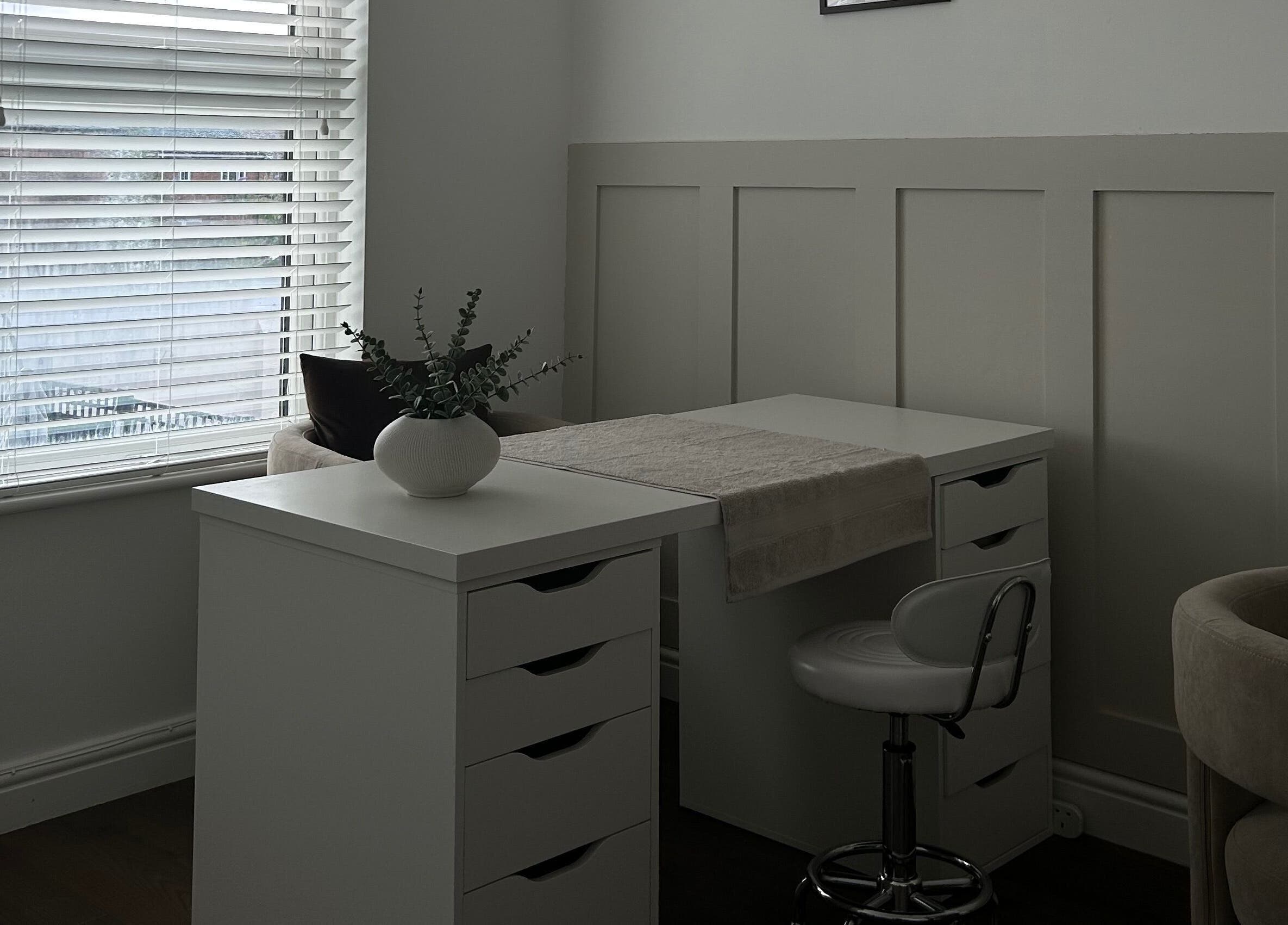 Peaceful beauty treatment area at Halo Skin Lab, Worsley, England, GB.