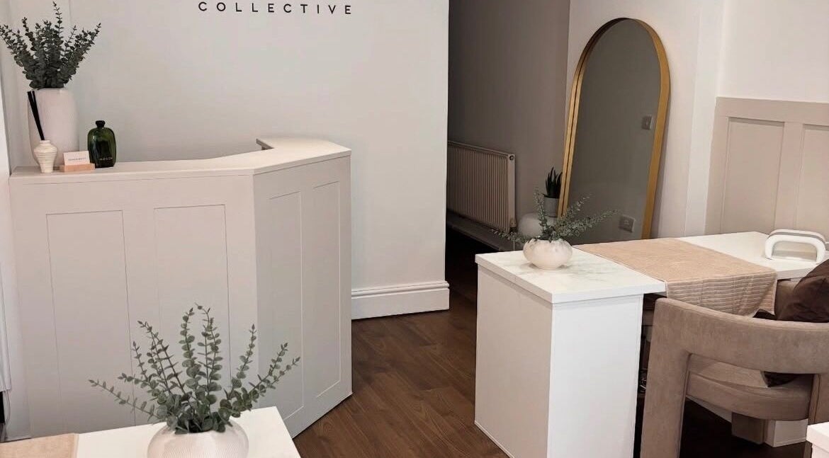 Welcoming reception area at Halo Skin Lab in Worsley, England, GB with elegant decor and modern furnishings.