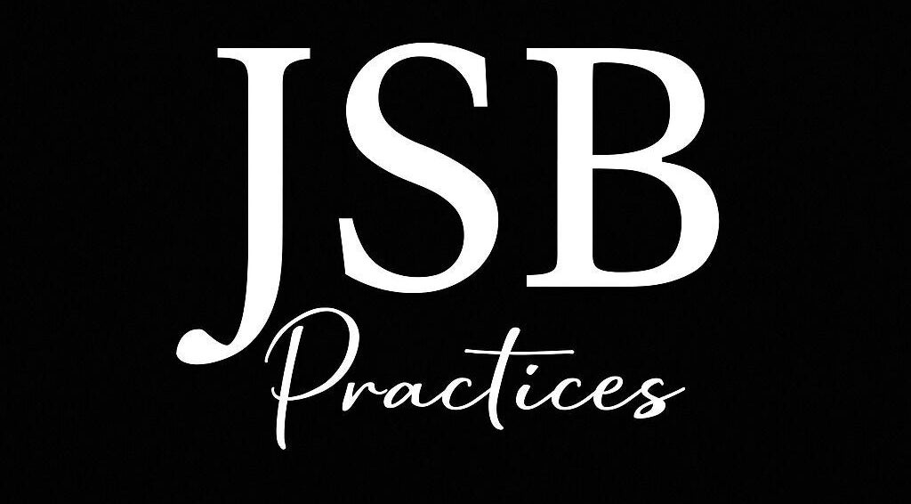 JSB Practices logo in elegant white font on black background, Ilford, England, GB.