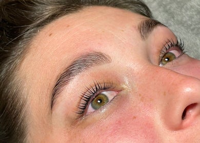Close-up of enhanced lashes at Beauty by Appointment, Colgate, England, GB.