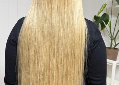 Long, straight blonde hair showcased at Hair Heaven, County Kilkenny, County Kilkenny, IE.