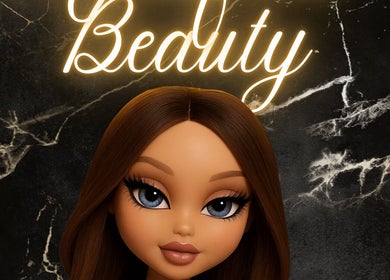 Stylized doll with glowing sign at Mollified Beauty, Maidstone, England, GB. Exquisite allure in elegant setting.