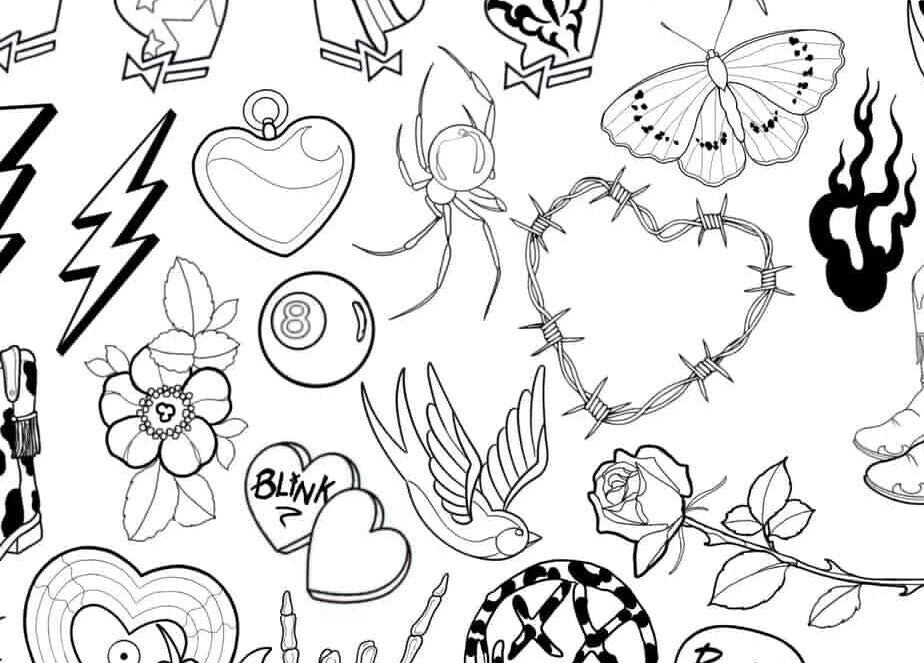 Tattoo flash art on display at Four Chord Music Fest, Washington, Pennsylvania, US.