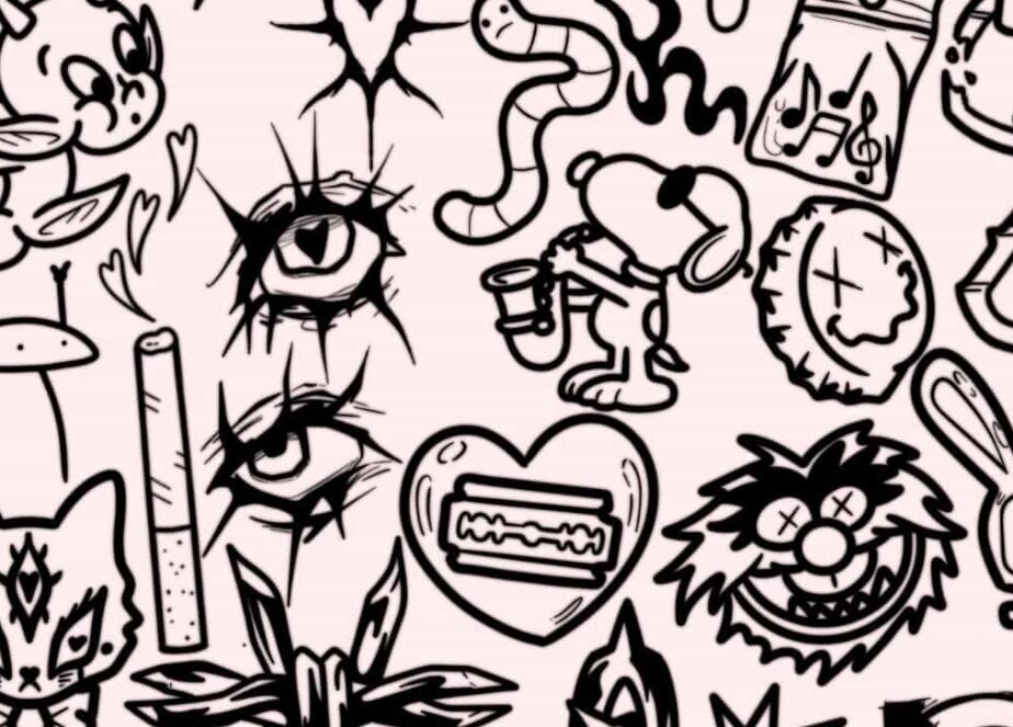 Artistic doodle collage showcased at Four Chord Music Fest, Washington, Pennsylvania, US.