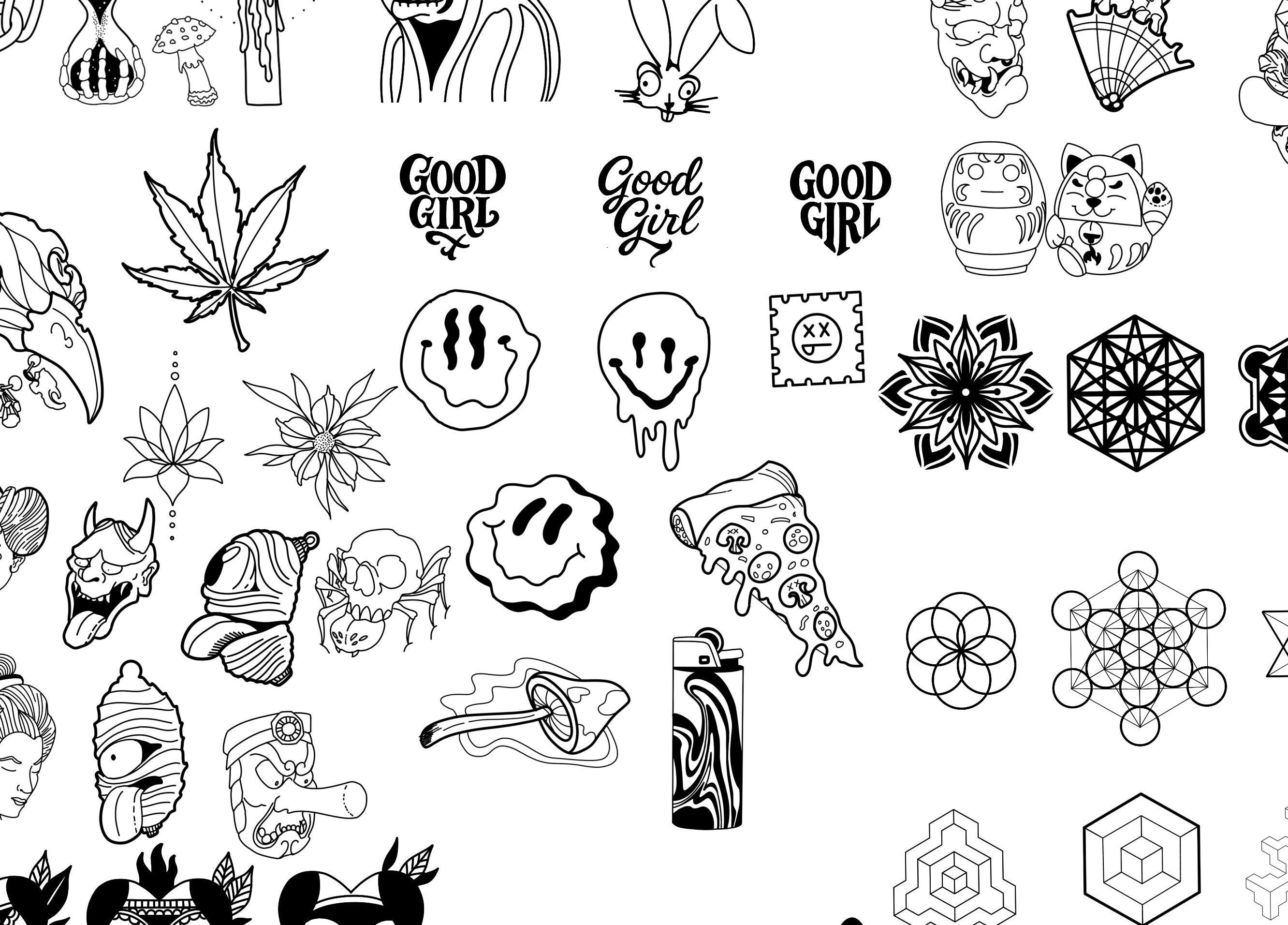 Assorted tattoo designs at Four Chord Music Fest, Washington, Pennsylvania, US, showcasing unique artistic expressions.