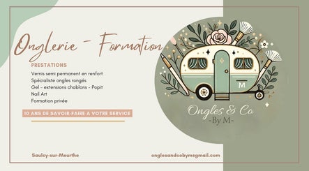 Carte de présentation Ongles & Co by M à Saulcy-sur-Meurthe, Grand Est, FR. Services d'onglerie et formation.