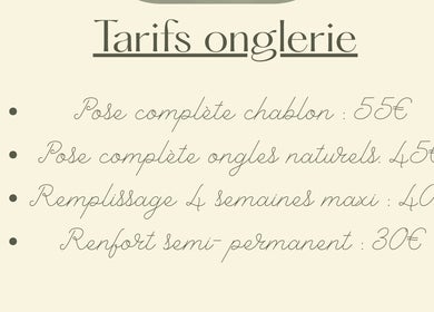 Tarifs onglerie chez Ongles & Co by M, Saulcy-sur-meurthe, Grand Est, FR : Pose complète 55€.