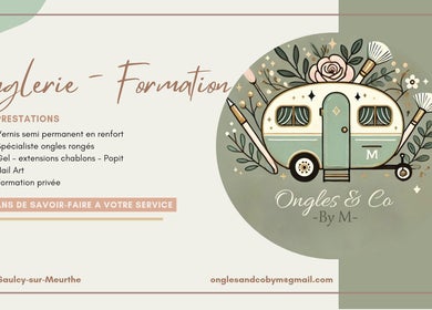 Carte de services Ongles & Co by M, Saulcy-sur-meurthe, Grand Est, FR avec un dessin de caravane.