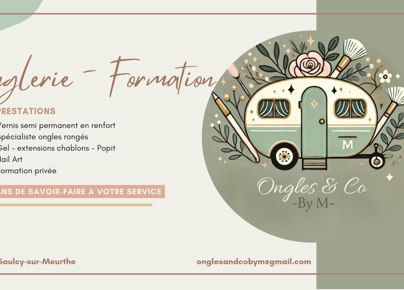 Carte de services Ongles & Co by M, Saulcy-sur-meurthe, Grand Est, FR avec un dessin de caravane.