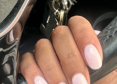 Elegant pink manicure from NailsbySa in a car, Cardiff, Wales, GB.