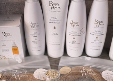 Beauty Works products at Haus Of Leigh At Major Hair Co. in Leeds, England, GB showcasing luxury hair care.