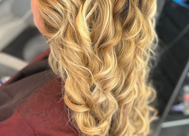 Styled blonde curls at Haus Of Leigh At Major Hair Co., Leeds, England, GB salon.