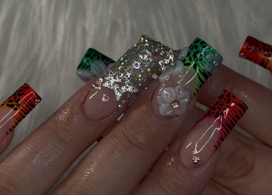 Intricate nail art with vivid colors and designs at Klawedbykat, Swaffham, England, GB.