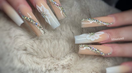Stylish nail art with rhinestones at Minatanti, Perpignan, Occitanie, FR.