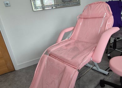 Comfortable pink aesthetic chair at Turn Back Time Aesthetics, London, England, GB.